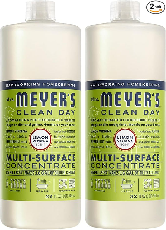 MRS. MEYER'S CLEAN DAY Multi-Surface Everyday Concentrate, Lemon Verbena Scent, 32 Fl Oz Bottle - 2 Pack