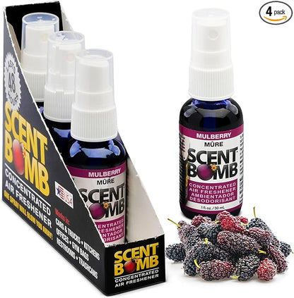 Scent Bomb Air Freshener Spray, Long-Lasting Odor Eliminator - Effective Deodorizer for Home & Car, Fresh Room Spray for Kitchen, Bathroom & Smell Neutralizer - 1 oz Pack of 4, Mulberry Scent