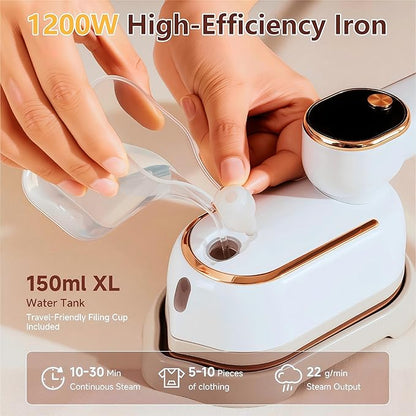 Travel Steamer, Steamer for Clothes, 1200W Clothes Steamer with 10-Second Fast Heat Up, LED Display and 180° Rotatable Handle, Ceramic Soleplate for Travel Home and Office