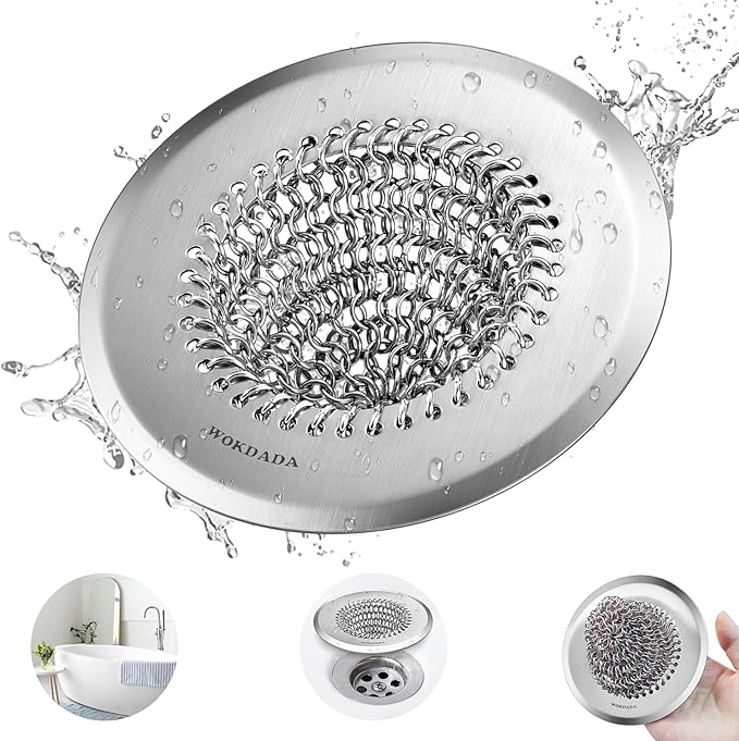Wokdada Bathtub Drain Hair Catcher, Fast Drainage Shower Drain Hair Catcher, Reversible 304 Stainless Steel Drain Protector for Pop-Up and Regular Drains of Bathroom(Patented Product)