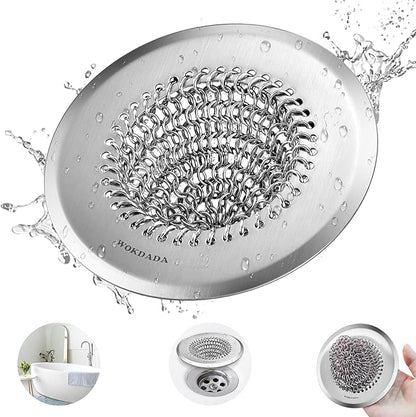 Wokdada Bathtub Drain Hair Catcher, Fast Drainage Shower Drain Hair Catcher, Reversible 304 Stainless Steel Drain Protector for Pop-Up and Regular Drains of Bathroom(Patented Product)