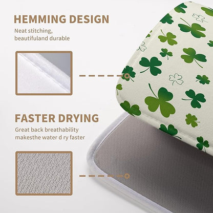 St Patricks Day Dish Drying Mat Shamrock Green Spring Kitchen Dish Drying Pad Absorbent Dish Dryer Mat for Kitchen Countertops Microfiber Dishes Drainer Pad Dish Drying Rack Mat (18x24 in)