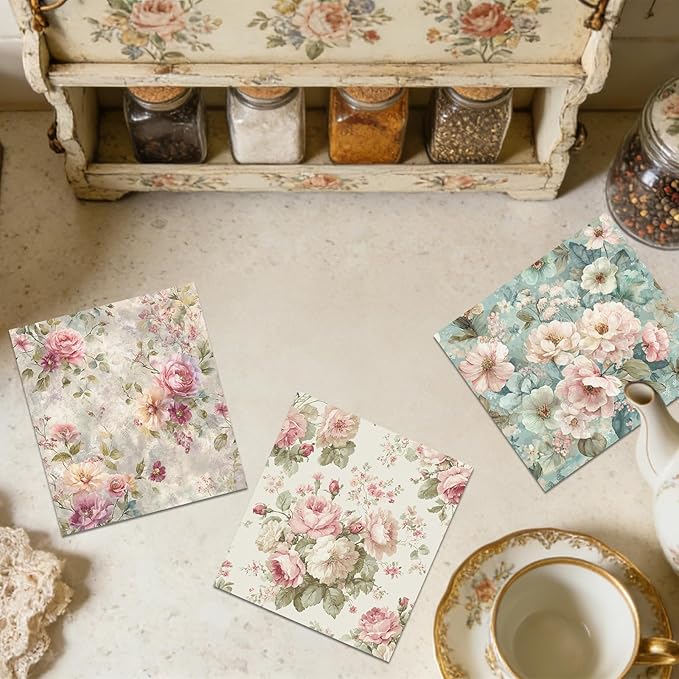 Reusable Swedish Dishcloths for Kitchen, 6 Pcs Vintage Floral Swedish Dish Cloths, Absorbent Flower Designs Sponge Cleaning Towels Wipes for Kitchen Cooking Home Decoration Housewarming Gifts