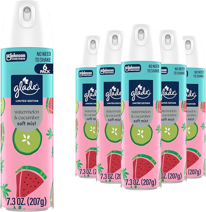 Glade Odor Fighting Soft Mist Air Freshener Room Spray, Watermelon & Cucumber, 7.3oz., 6 count