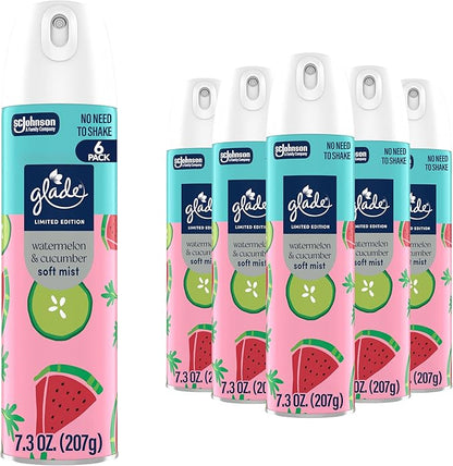 Glade Odor Fighting Soft Mist Air Freshener Room Spray, Watermelon & Cucumber, 7.3oz., 6 count