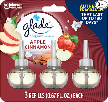 Glade PlugIns Refills Air Freshener, Scented and Essential Oils for Home and Bathroom, Apple Cinnamon, 2.01 Fl Oz, 3 Count