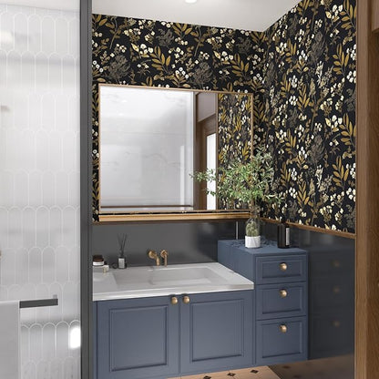 Laatse Leaf Wallpaper Peel and Stick Dark Floral Wallpaper 17.5in x 197in Vintage Leaf Contact Paper Vinyl Waterproof Self Adhesive Boho Botanical Wall Paper for Bedroom Cabinet Décor