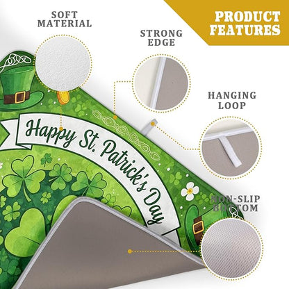 Happy St. Patrick's Day Dish Drying Mat 18 x 24 Inch With Absorbent Reversible Microfiber Spring Lucky Clover Shamrock Hat Drying Green Dish Drainer Mat Fast Dry For Kitchen Dining Room Decor