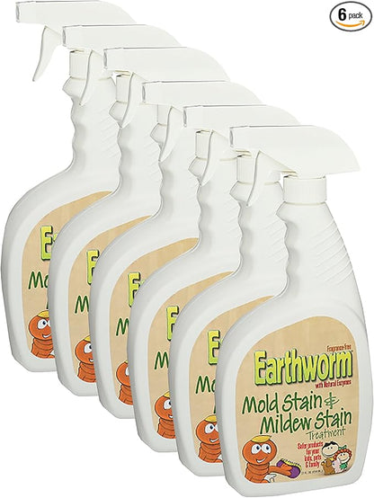 Earthworm Mold Stain and Mildew Stain Remover Spray Treatment - Natural Enzymes, Safer for Family, Environmentally Responsible - 22 oz (Pack of 6)
