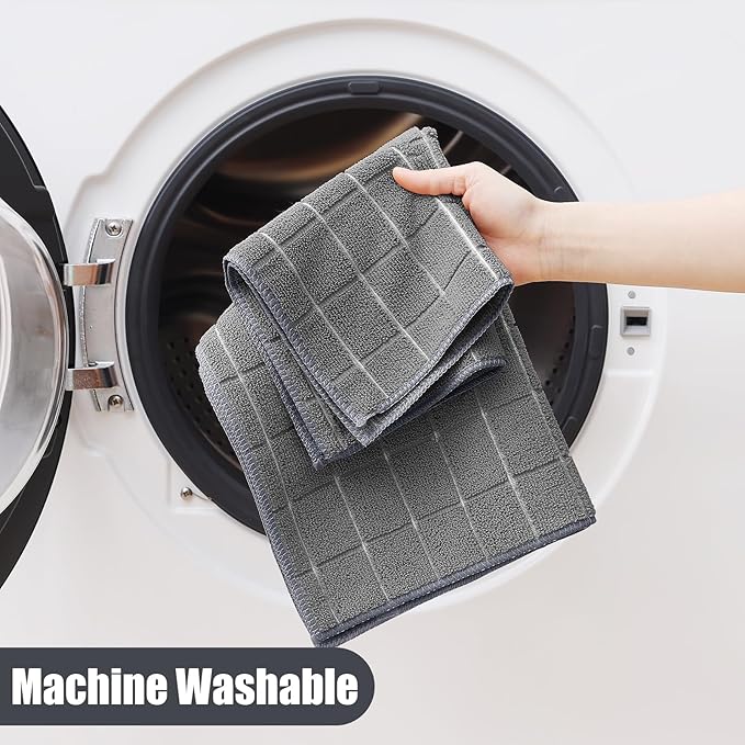Homaxy Microfiber Kitchen Towels and Dishcloths Set, 20 Pack Soft and Absorbent Dish Hand Towels Bulk, 28 x 16 Inch & 12 x 12 Inch Quick Drying Rags for Washing Dishes, Grey