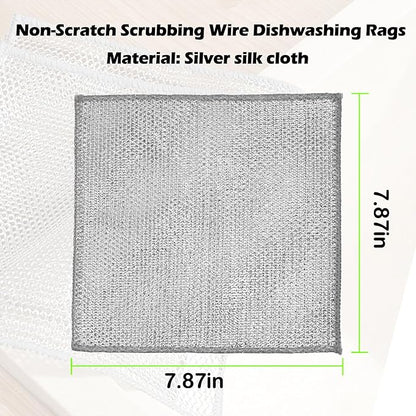 12 PCS Non-Scratch Wire Dishcloths - Metal Dish Cloth with Double Layer Multipurpose Steel Wrie Diswashing Rag for Washing Dishes & Stainless Steel, Cleaning Towels Wipes for Kitchen