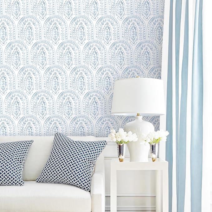 EeeComing Blue Peel and Stick Wallpaper Boho Wall Paper Peel and Stick Modern Contact Paper Self Adhesive Wallpaper for Bedroom and Bathroom Wallpaper Removable Cabinet Shelf Liner Vinyl 17.3”X197”