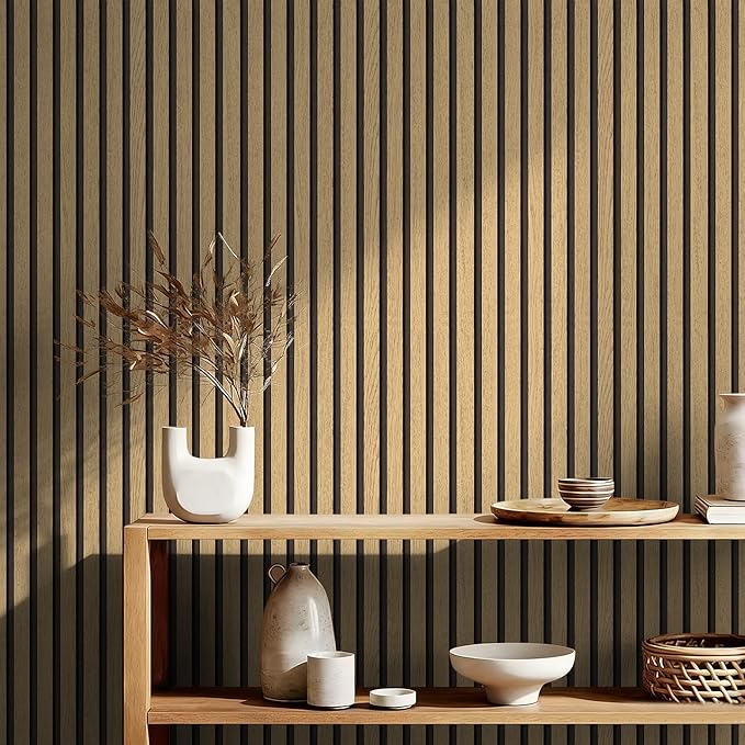 myforHD Wallpaper Peel and Stick Wood Grating Stripe Self-Adhesive Wallpaper Faux Wood Contact Paper Wood Slats Self Adhesive Wall Paper PVC Vinyl Film Removable Waterproof 17.3" x 393"