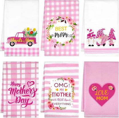 Zubebe 6 Pcs Best Mom Kitchen Dish Towel Set Absorbent Quick Dry Cloth 18 x 28 Inch Dish Towels Reusable Hand Towels Bar Dishcloths Rag Happy Mother's Day Decor for Bathroom Kitchen Supplies