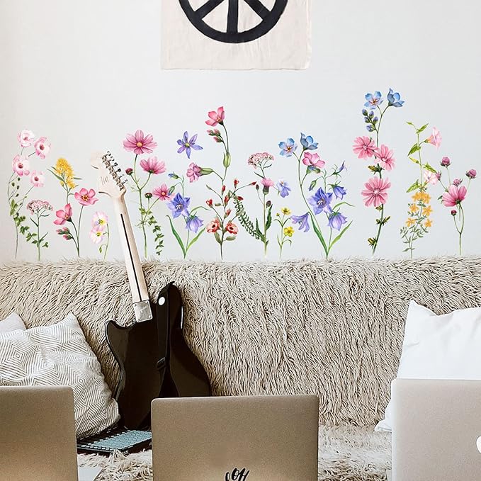 Large White Flower Wall Stickers, Removable DIY Romantic Cherry Blossom Tree Wall Murals Peel and Stick 3D Wall Art Stickers Murals Home Decor for Gilrs Bedroom Nursery Rooms Living Room