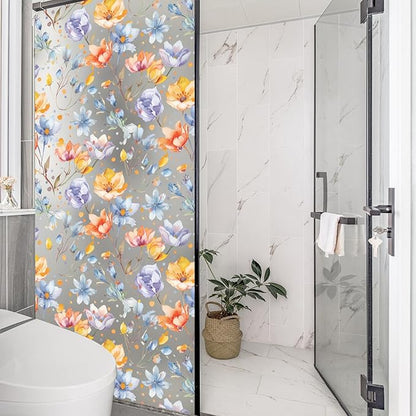 DKTIE Retro Floral Pattern Stained Glass Window Film Two-Way Privacy Day and Night Decorative Window Film Static Cling UV2 Print Technology (S647, 17.7in X 78.7in)
