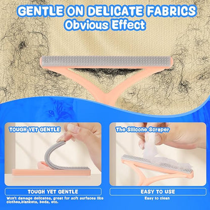 Pet Hair Removal Tool: 6 Pcs Dog Cat Hair Remover - Reusable Pet Hair Remover with Laundry Pet Hair Catcher - Portable Carpet Rake Scraper Fur Removal Tool for Rugs Car Mats Couch Furniture