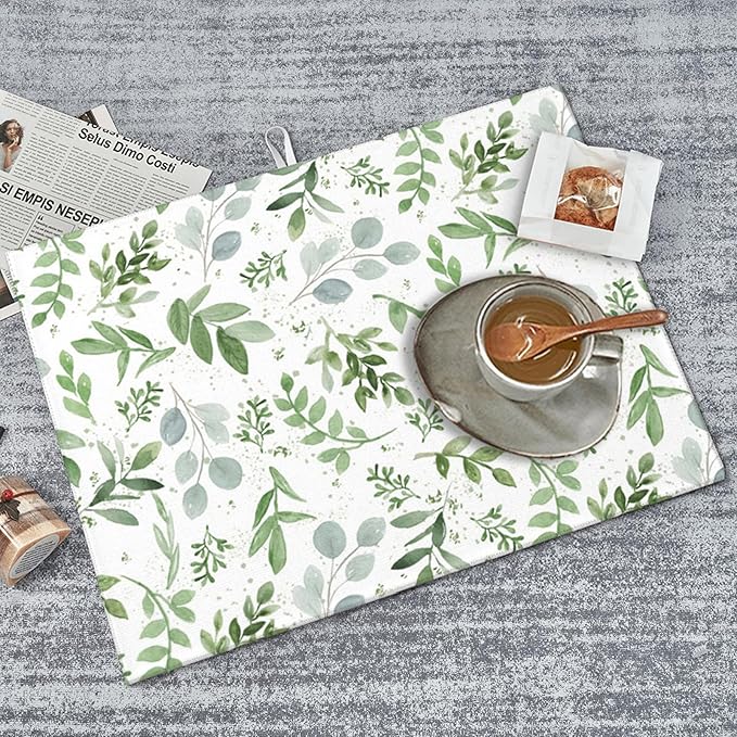 Sage Green Dish Drying Mat for Kitchen Counter Microfiber Absorbent, Spring Dish Draining Mat Aesthetics Kitchen Decor Extra Large 18"x24" (Green, 18x24in)