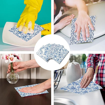 Blue Floral Swedish Dishcloths for Kitchen, 6 PCS Blue White Flower Reusable Dish Cloth, Absorbent Sponge Dish Towels for Kitchen Cooking Farmhouse Home Decoration Housewarming Gifts