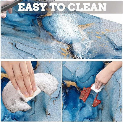 MCALK Marble Blue Dish Drying Mat for Kitchen Counter, Luxurious Marble Texture Dish Drying Pad with Anti-Slip Rubber Base, Absorbent Kitchen Sink Mat with Modern Art Decor (1 pc 18" x 16")