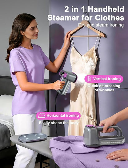 Travel Steamer for Clothes,Handheld Steamer for Clothes,2 in 1 steamer and iron,160ml Large Water Tank Portable Steamer for Clothes,6 Steam Mode&Dual-Layer Heated Steam Plate,120V for Home,Office