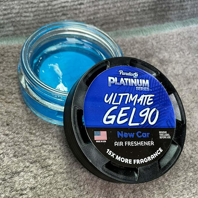 Paradise Air Platinum Series Ultimate Gel 90 Air Freshener, Net Weight 30g (4 Pack, New Car)