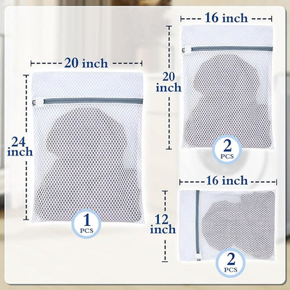 Heavy-Duty Honeycomb Mesh Laundry Bags, 5-Pack (2x 12×16", 2x 16×20", 1x 20×24") | Delicates Wash Bags for Lingerie & Baby Clothes