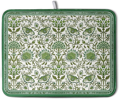 Green Floral Dish Drying Mat for Kitchen Counter 18x24 Inch Spring Summer Flowers Drying Mats Microfiber Absorbent Dish Drainer Pad Reusable Washable Dish Draining Mat for Coffee Bar Sink