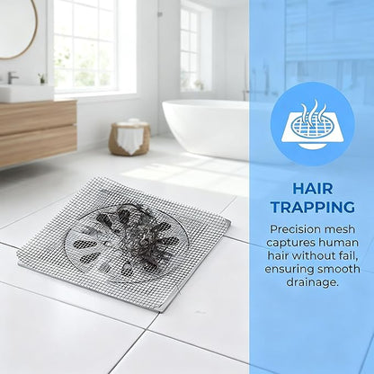Disposable Shower Drain Hair Catcher 30 Pack, Waterproof Peel and Stick Mesh Drain Strainer Stickers for Shower, Bathtub, Bathroom Sink, Laundry and Tub Drains — Hair Trap Clog Prevention