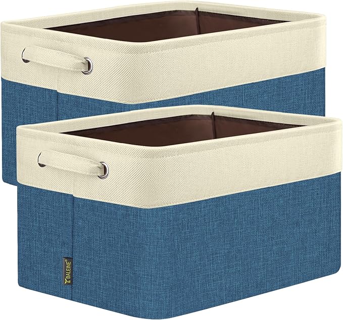 BALEINE 2 Pack Fabric Closet Storage Bins for Shelves, Linen Closet Organizers and Storage, Decorative Baskets for Organizing, Shelf, Clothes, Home, Office (Navy Blue, 17''x13''x10.5'')