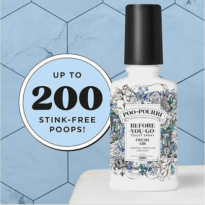 Poo-Pourri Before-You-Go Toilet Spray,Fresh Air,4 Fl Oz,Up to 200 Uses,Bathroom Odor Deodorizer,Plant-Based with Essential Oils,for Home or Work,Jasmine,Fresh Air and Mint Scent,(Pack of 2)