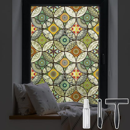 DKTIE Static Cling Decorative Window Film with Installation Tools Non Adhesive Privacy Film, Stained Glass Window Film for Bathroom Shower Door Heat Cotrol Anti UV, 17.7 x 78.7 Inch