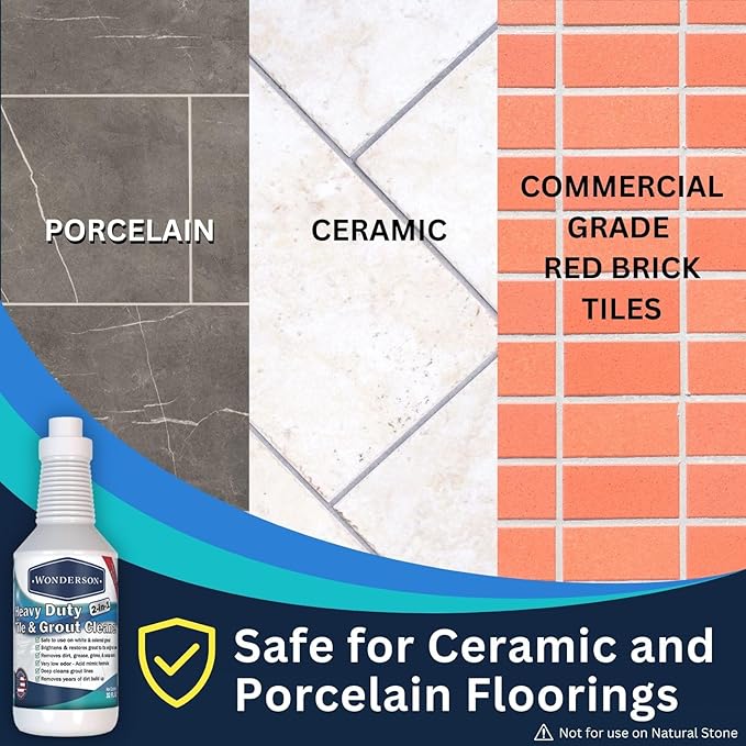 Wonderson Professional Strength 2-in-1 Heavy Duty Tile & Grout Cleaner with Acid Mimic Formula for White & Colored Grout with Ceramic or Porcelain Tiles - 32oz - 2 Pack