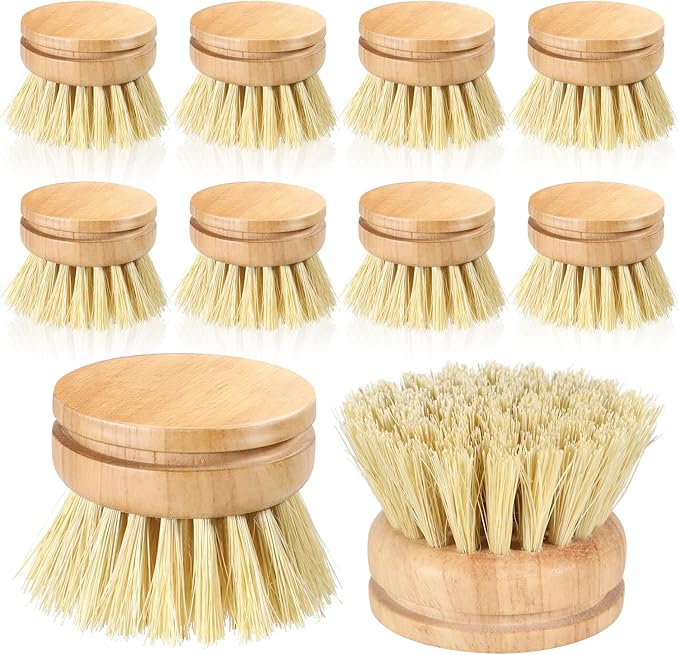10 Pcs Bamboo Dish Brush Replacement Heads Wooden Washing Up-Brush Heads Bamboo Dish Scrubber Brush Kitchen Wood-Dish Scrubbers Washing Up Brush-Heads for Cleaning Kitchen Utensils