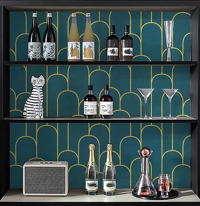 Yasinet Peel and Stick Wallpaper Green and Gold Wallpaper Dark Green Contact Paper Modern Geometric Removable Self Adhesive Wall Paper for Bedroom/Cabinet Waterproof for Bathroom Vinyl 17.3''x118''