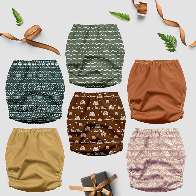 Mama Koala 3.0 Cloth Diapers for Babies with Suede Lining, 6 Pack with 6 Natural Cloth Diaper Inserts - Reusable and Washable Pocket Diapers (S-Classic & Timeless)