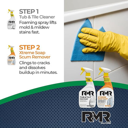 RMR Bathroom Breakthrough Bundle – Tub & Tile Cleaner + Xtreme Soap Scum Remover, 2-Step Deep Clean System for Shower, Tub, Tile, Grout, & Glass Buildup, Stains, & Grime, 2–32 Oz Bottles