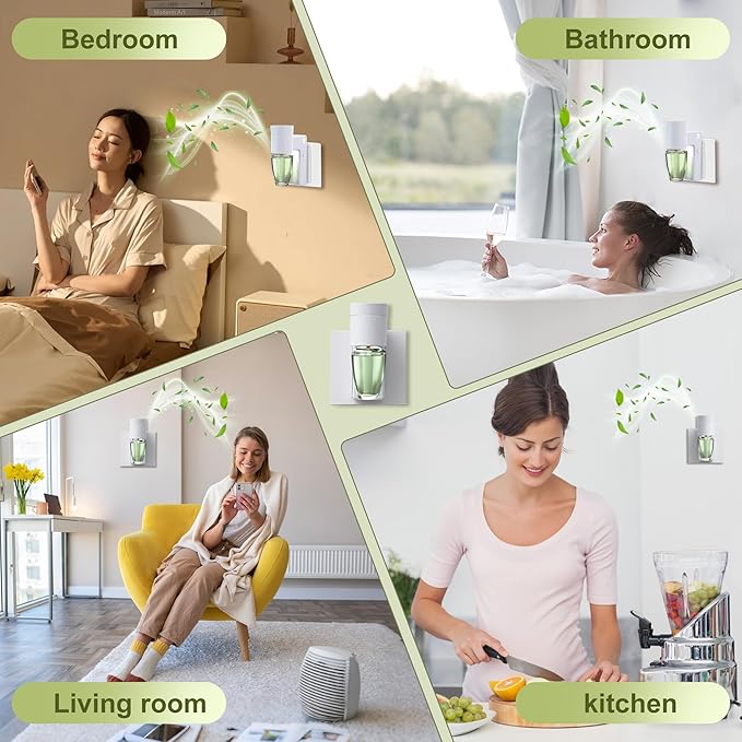 ROSSEX 2 PCS Wall Fragrance Plug in with Night Light and Oil Diffuser Plug with Upgraded Fragrance Concentration Control, Compatible with Bath and Body Works WallFower for Home, White