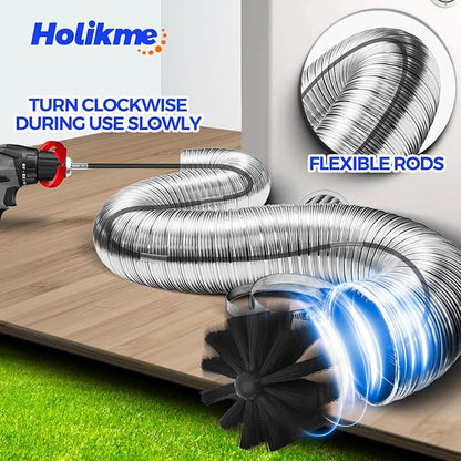 Holikme 15 Feet Dryer Vent Cleaner Kit, Lint Remover, Extends Up to 15 Feet, Synthetic Brush Head, Use with or Without a Power Drill,Black