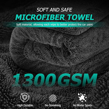 Microfiber Towels For Cars 2-Pack Car Drying Towel 1300 Gsm Ultra-Large Soft Microfiber 35" x 27.5" & 19.7" x 11.8" Towels Are Great For Car And Home Cleanups No Streaks, Scratches Or Water Spots