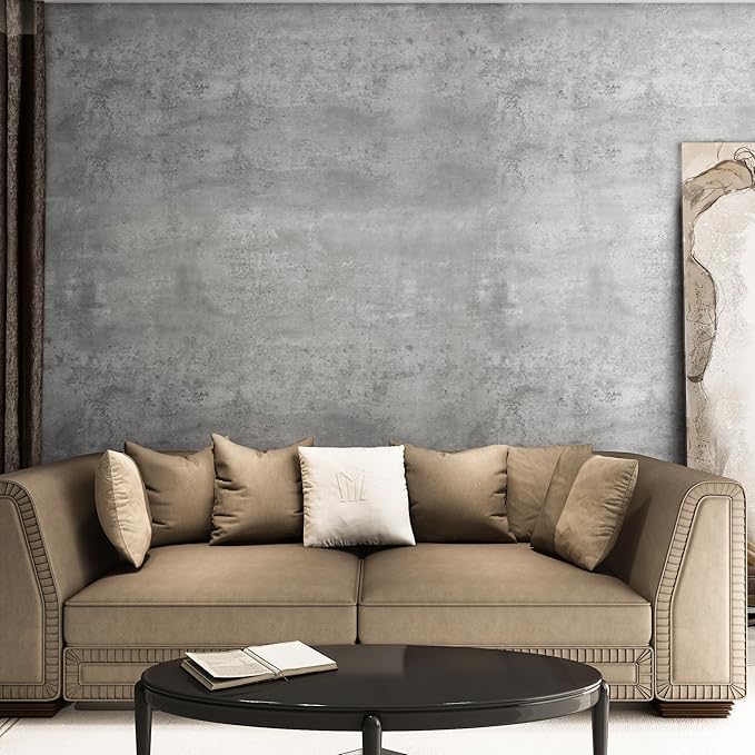 16"x354" Light Grey Concrete Wallpaper Peel and Stick 3D Gray Faux Cement Textured Contact Paper Self-Adhesive Waterproof Vinyl Matte Modern Industrial Wall Paper for Bedroom Bathroom Kitchen