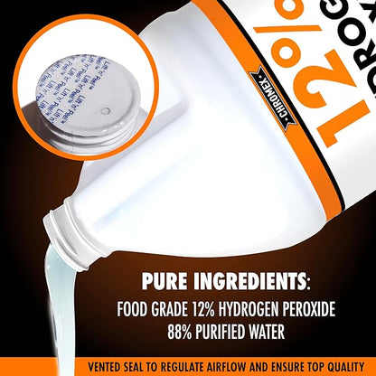 Chromex Hydrogen Peroxide 12 Percent Food Grade, 4X Power Concentrated Solution, Dilutes to 4 Gallons, Versatile Uses Include Topical Care, Home, Kitchen, Bath Cleaner, Laundry, Whitening, 1 Gallon