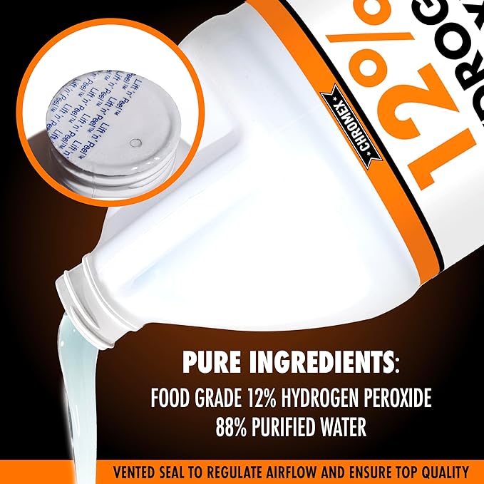 Chromex Hydrogen Peroxide 12 Percent Food Grade, 4x Power Concentrated Solution, 4 Gallons Dilute to 16 Gallons, Versatile Uses include Topical Care, Home, Kitchen, Bath Cleaner, Laundry, Whitening