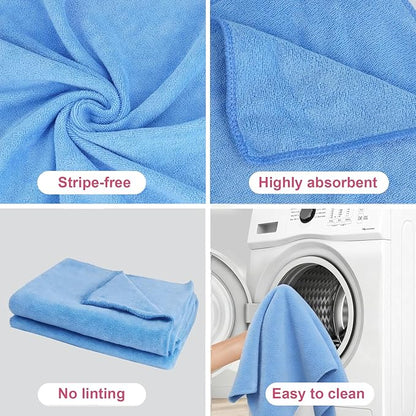 4 Pcs Extra Large Microfiber Cleaning Cloth 30 x 20 Inch Reusable Thick Cleaning Towel Washable Solid Color Microfiber Towel for Home Office Window Cars Glass (Blue)