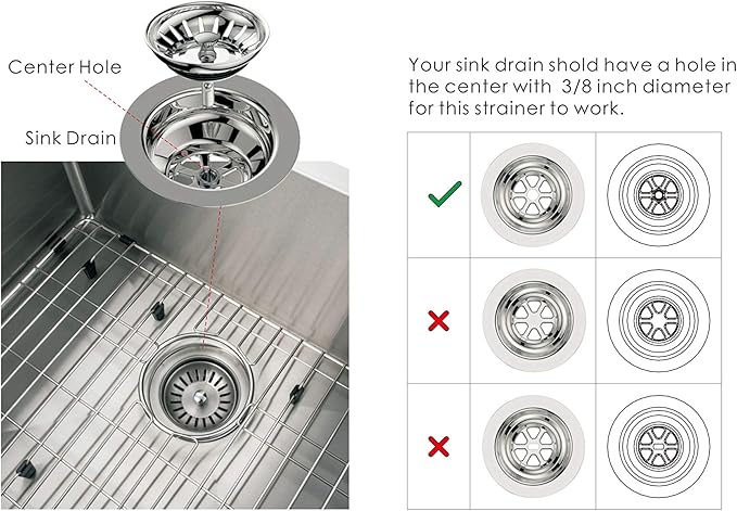 KANARY Kitchen Sink Basket Strainer Replacement for Standard Drains (3-1/2 Inch) Stainless Steel Body with Rubber Stopper (Pack of 2, White)