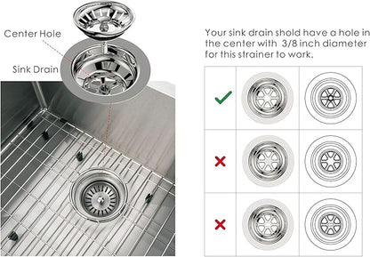 KANARY Kitchen Sink Basket Strainer Replacement for Standard Drains (3-1/2 Inch) Stainless Steel Body with Rubber Stopper (Pack of 2, White)