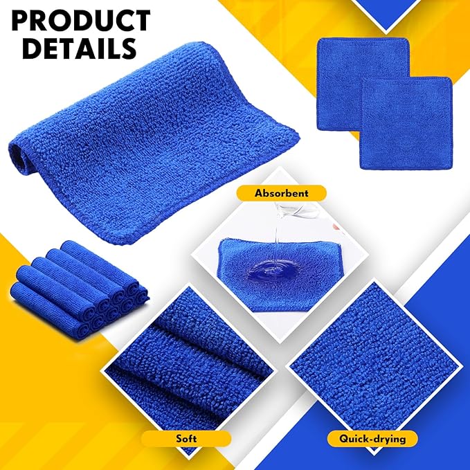 Newwiee 150 Pcs Microfiber Cleaning Cloth 6"x 6" Inch Softer Highly Absorbent Reusable Cleaning Rags for Kitchen Car Glass Home(Blue)