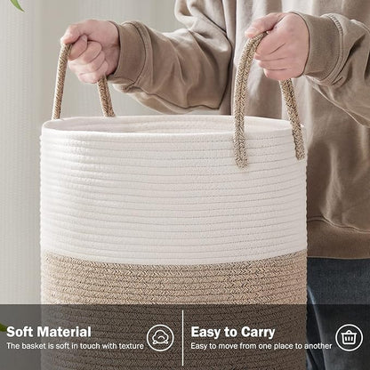 YOUDENOVA Woven Rope Laundry Hamper Basket, 72L Tall Luandry Basket, Baby Nursery Hamper for Blanket Storage in Bedroom-Large-Brown
