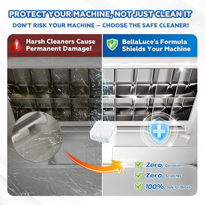 Bellaluce Ice Machine Cleaner Tablets Descaler (32 Pack) – Nickel-Safe Countertop Portable Commercial Ice Maker Cleaning – Remove Hard Water Buildup, Odor-Free, Crystal Clear Ice