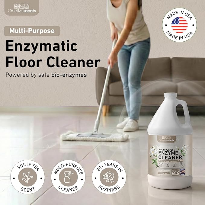 Creative Scents Multipurpose Enzyme Cleaner & Odor Remover | Super Concentrated for Floor, Carpet, Drain | Pet Urine Odor Eliminator | Enzyme Cleaner for Cat Urine & Dog Poop | 1 Gallon - White Tea